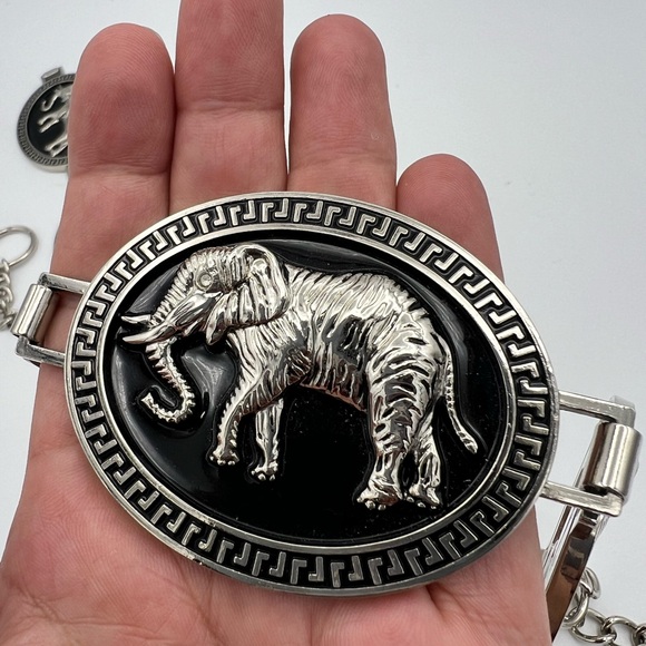 Vintage Silver tone Large Chain Elephant Medallion Designer Belt 42\' Very RARE main image 12